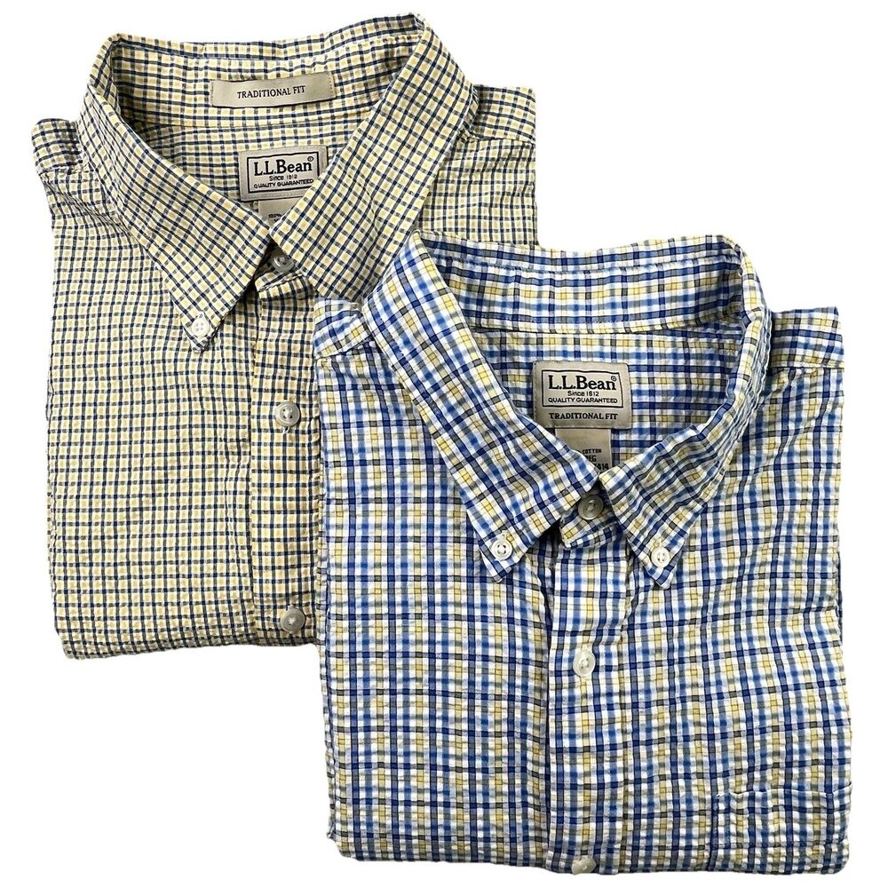 LL Bean Seersucker Lot of 2 Shirts Mens XL Traditional Fit Short Sleeve Texture